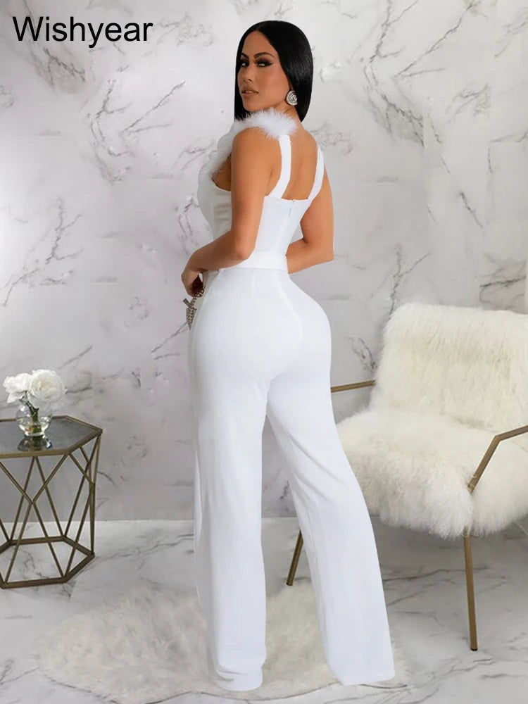 Elegant Ostrich Shoulder Sweetheart Collar Jumpsuit