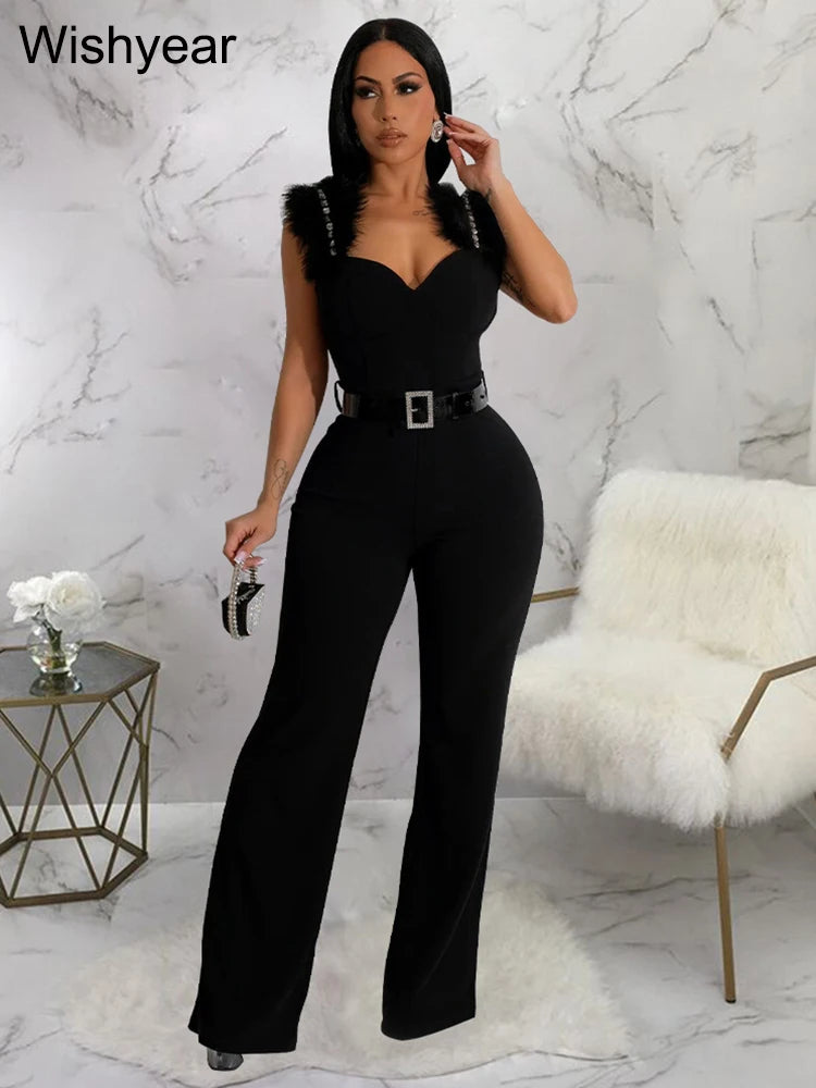 Elegant Ostrich Shoulder Sweetheart Collar Jumpsuit