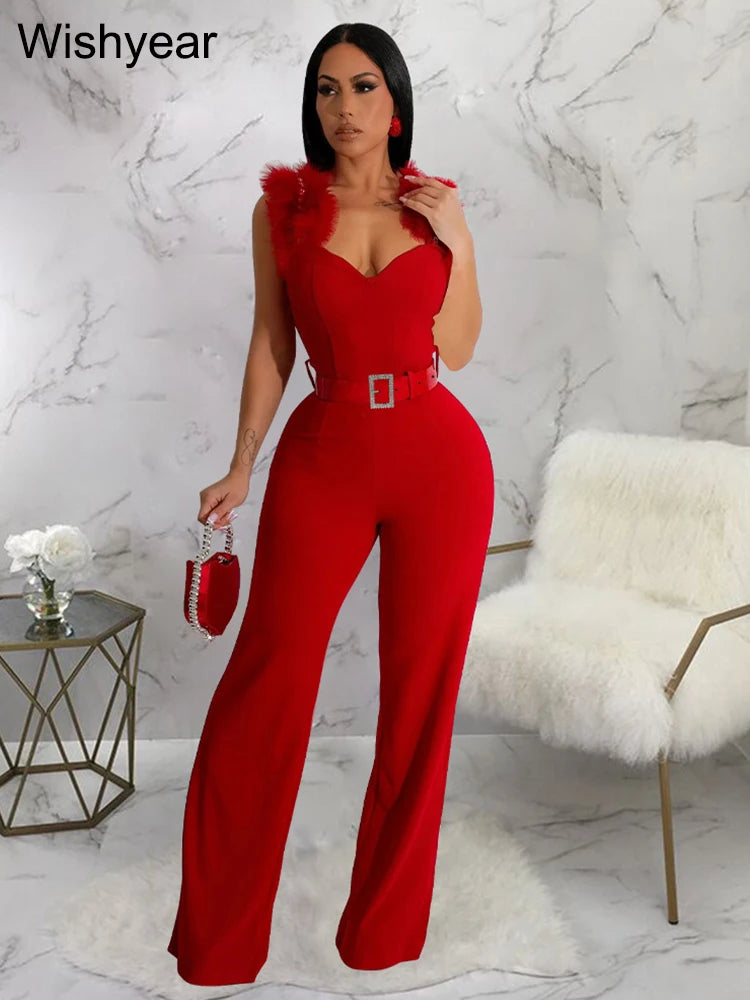 Elegant Ostrich Shoulder Sweetheart Collar Jumpsuit