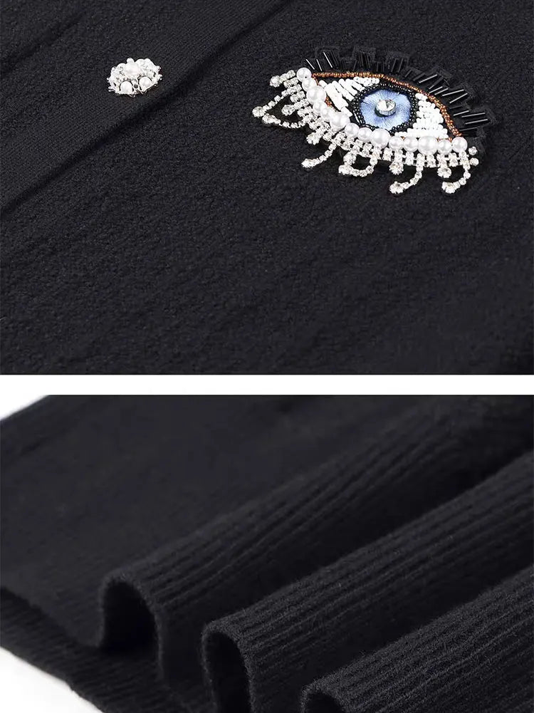 Embroidery Evil Eye Knit Cardigan Sweater Women Autumn Winter Long Sleeve Coat Tops High Quali Luxury Designer Brands Clothing