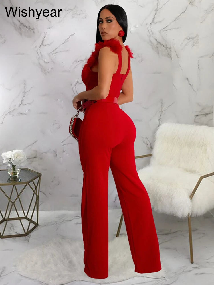 Elegant Ostrich Shoulder Sweetheart Collar Jumpsuit