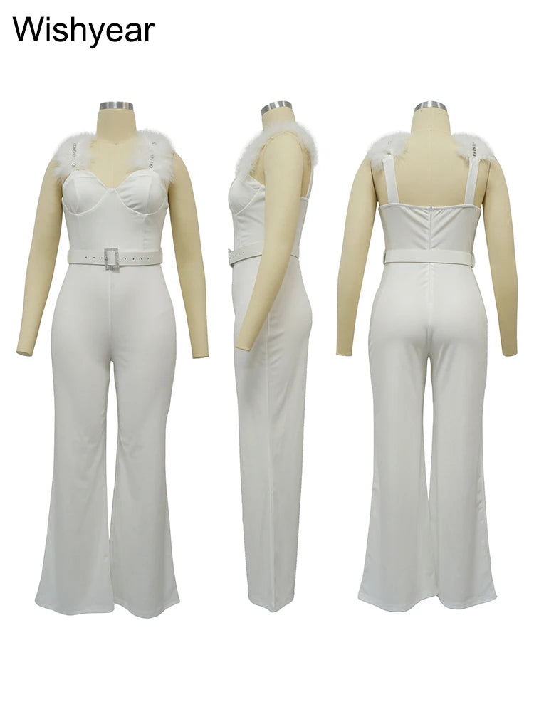 Elegant Ostrich Shoulder Sweetheart Collar Jumpsuit