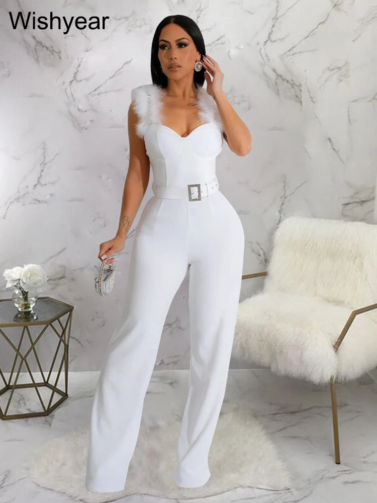 Elegant Ostrich Shoulder Sweetheart Collar Jumpsuit